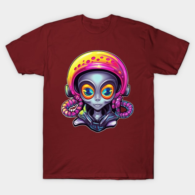 Grey Alien Rider With Helmet Gear T-Shirt by SubtleSplit